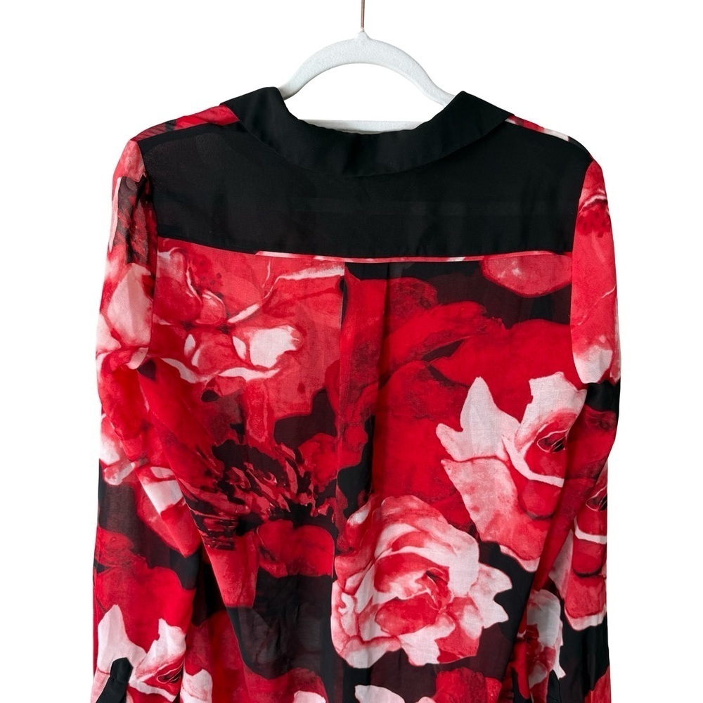 Melanie Lyne Floral Red and Black Women's Sheer Blouse Size 2 Oversized Tunic - Picture 8 of 9